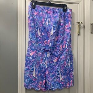 Lilly Pulitzer Blue & Pink Sailboat Print Women’s Shorts Romper